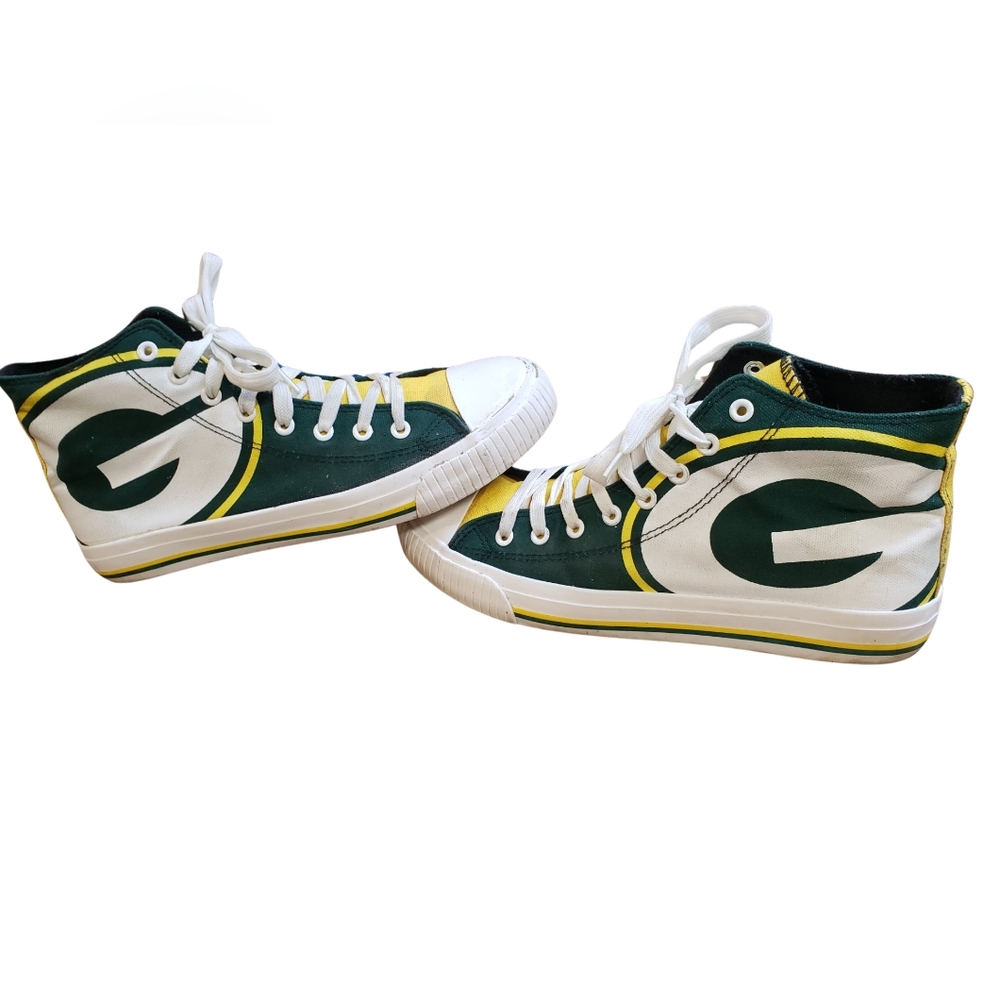 Green Bay Packers high top sneakers men's size 8 official NFL logo lace up